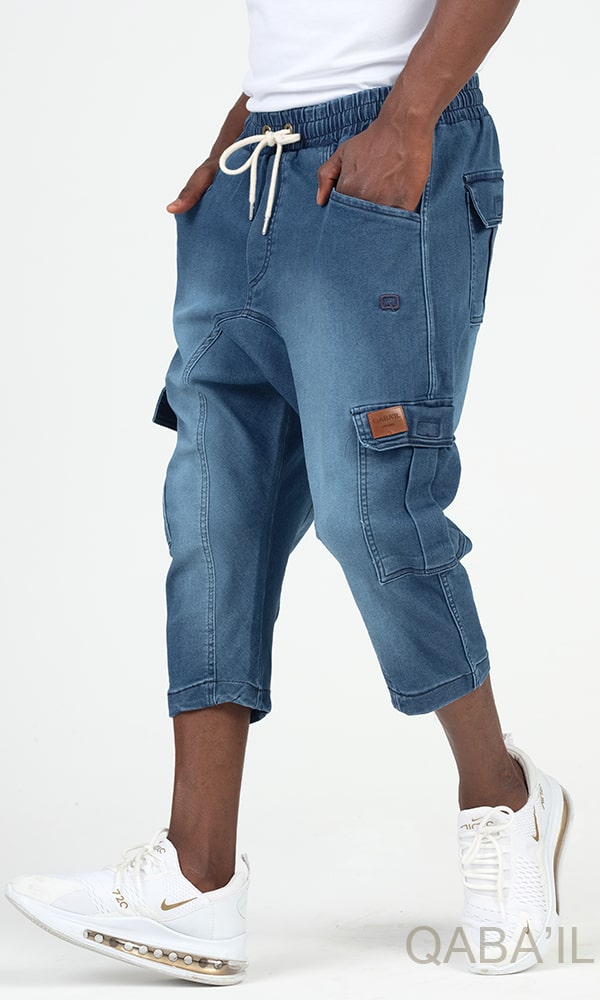 Sarouel Court Jean Cargo Bleu Clair - Qabail – Image 2