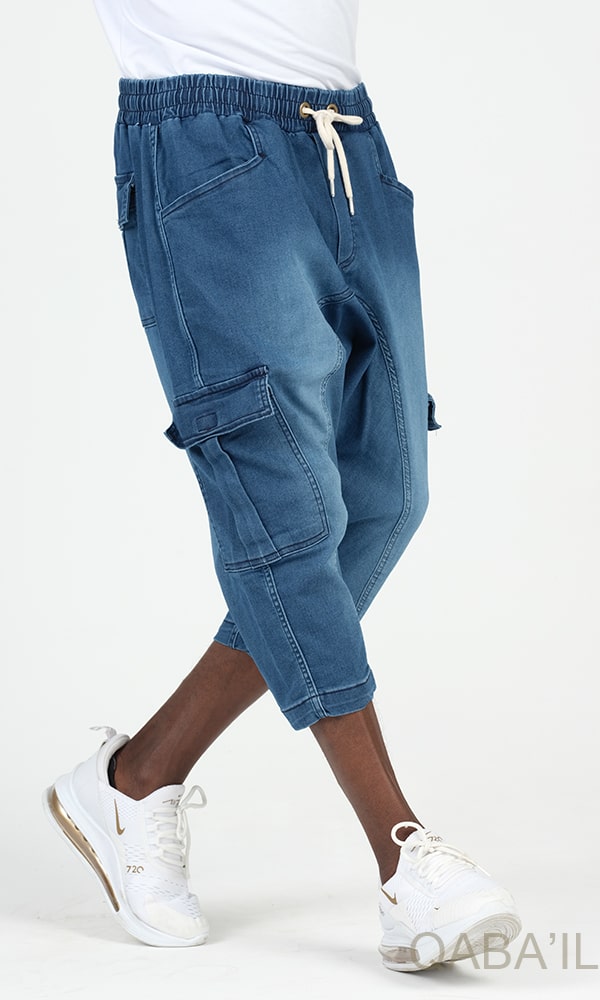 Sarouel Court Jean Cargo Bleu Clair - Qabail – Image 4