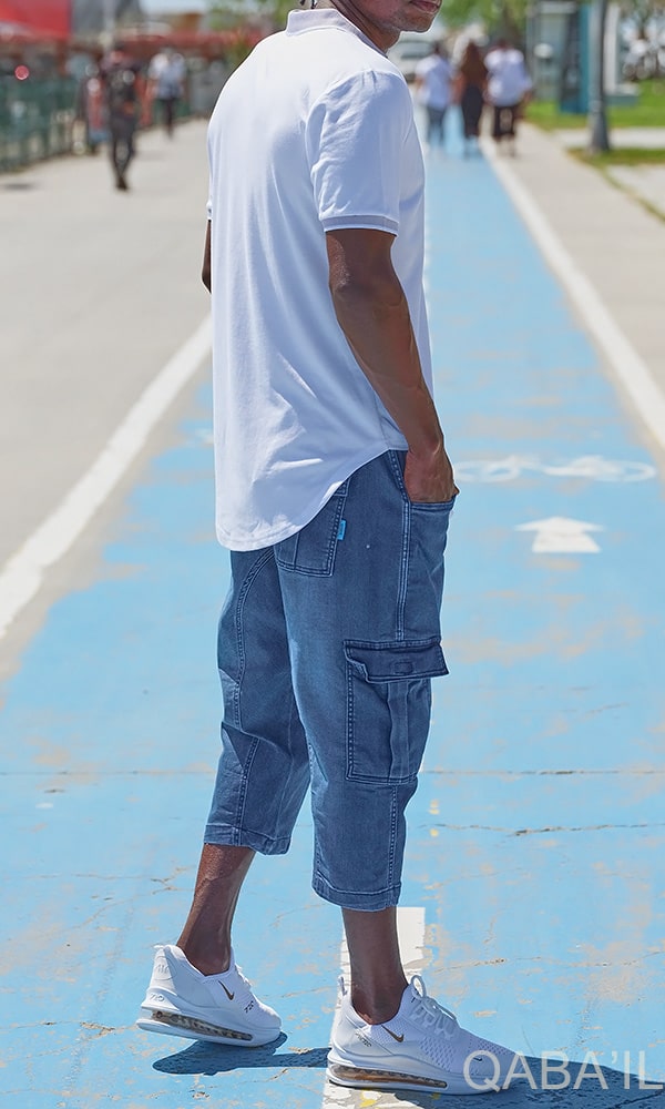 Sarouel Court Jean Cargo Bleu Clair - Qabail – Image 6