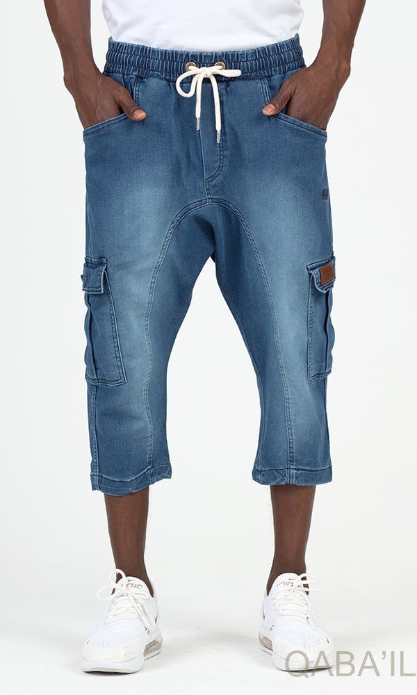 Sarouel Court Jean Cargo Bleu Clair - Qabail