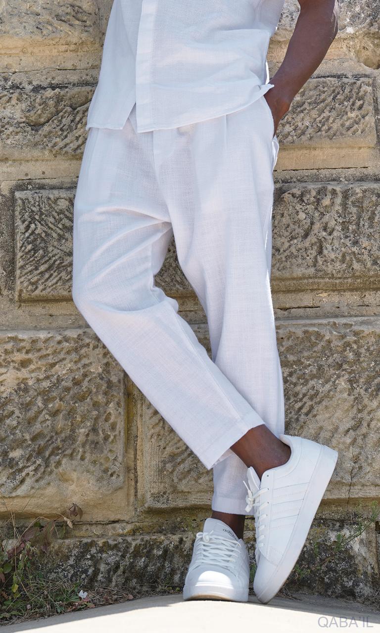 Pantalon Effet Lin Blanc - QABAIL