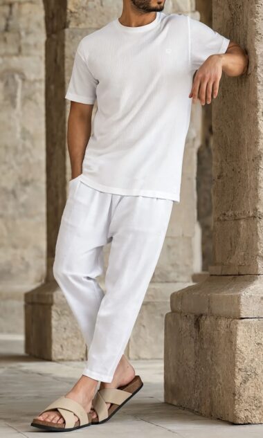 T-shirt oversized waffle écru Qabail homme — coupe street alvéolée jersey été coloris lumineux