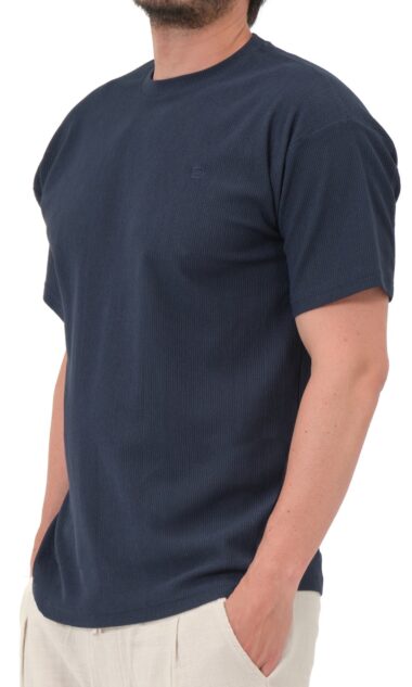 T-shirt oversized waffle bleu nuit Qabail homme — coupe street alvéolée jersey été