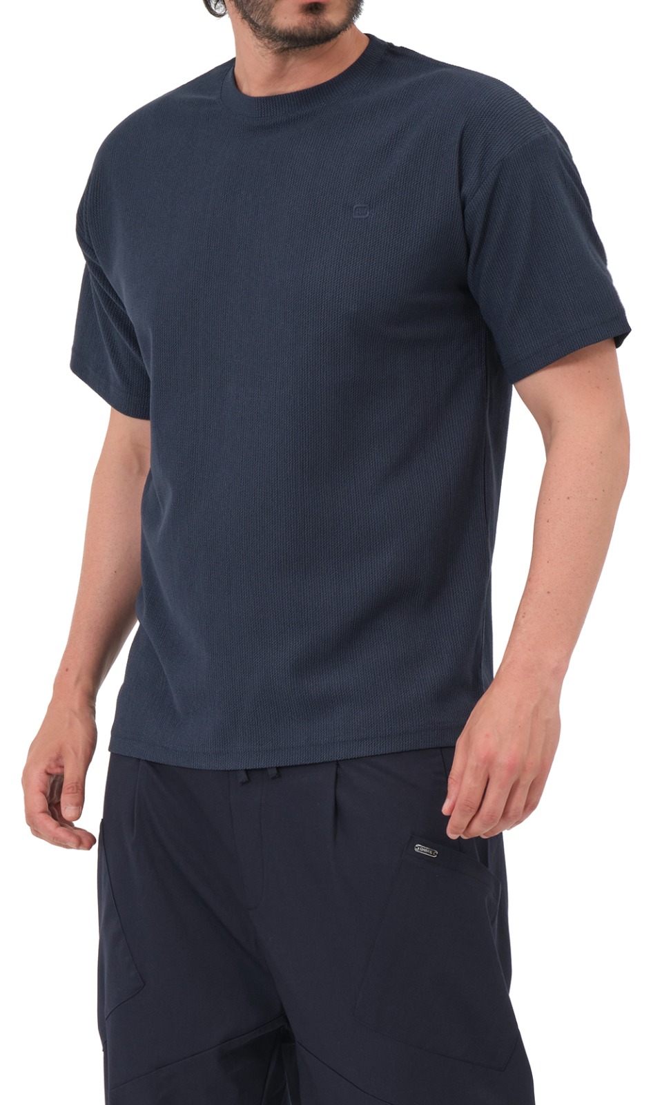 T-shirt oversized waffle bleu nuit Qabail — coloris profond casual chic homme