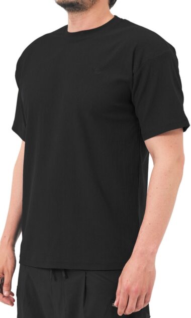 T-shirt oversized waffle noir Qabail homme — coupe street alvéolée jersey respirant