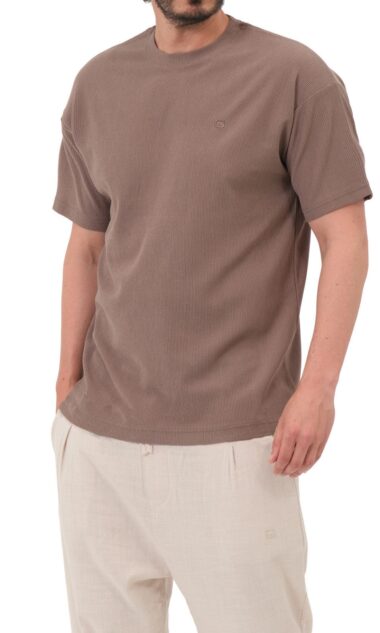 T-shirt oversized waffle taupe Qabail homme — coupe street alvéolée jersey été coloris neutre