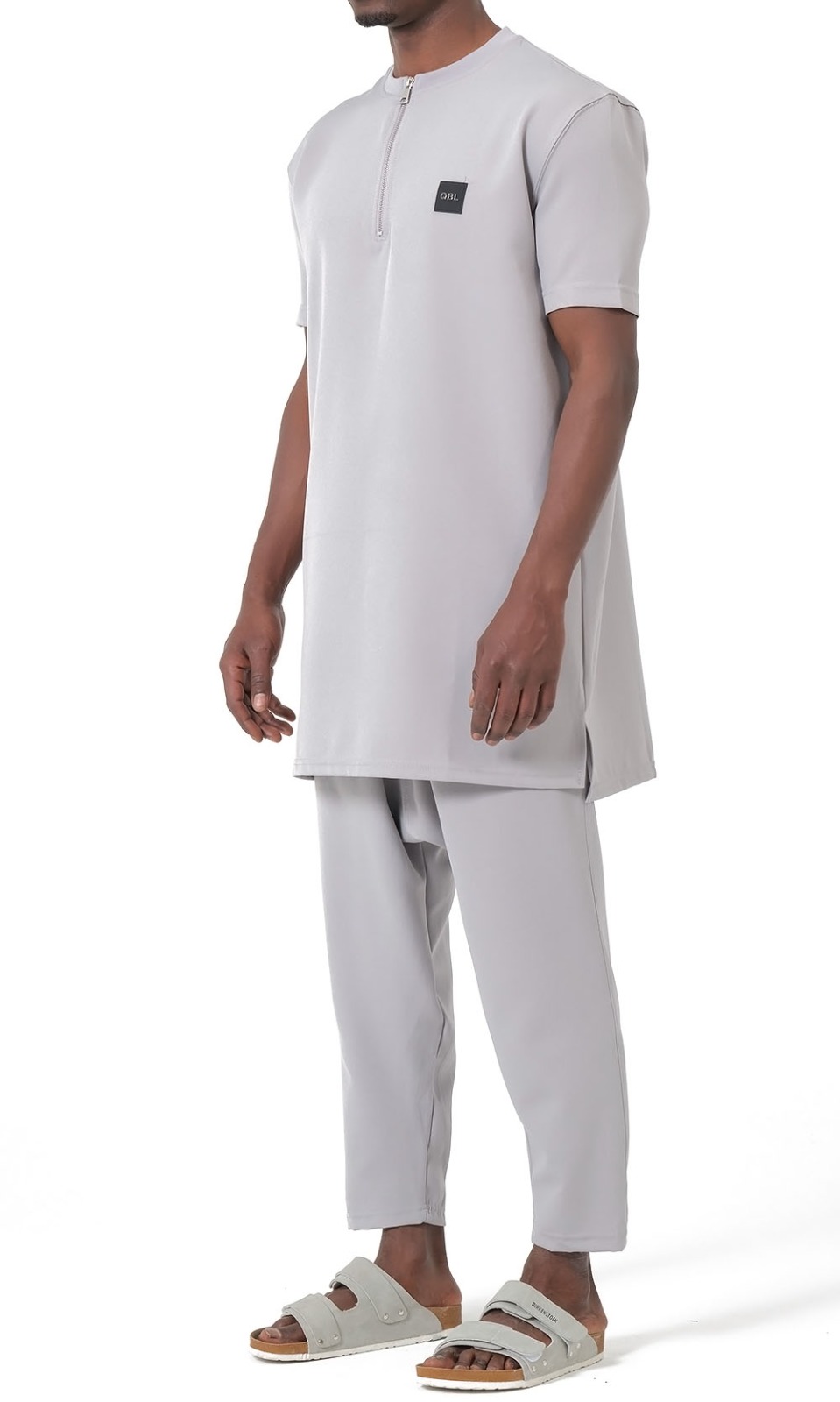 Ensemble Qamis Court Silent gris Qabail — sarouel coupe droite assortie vue produit