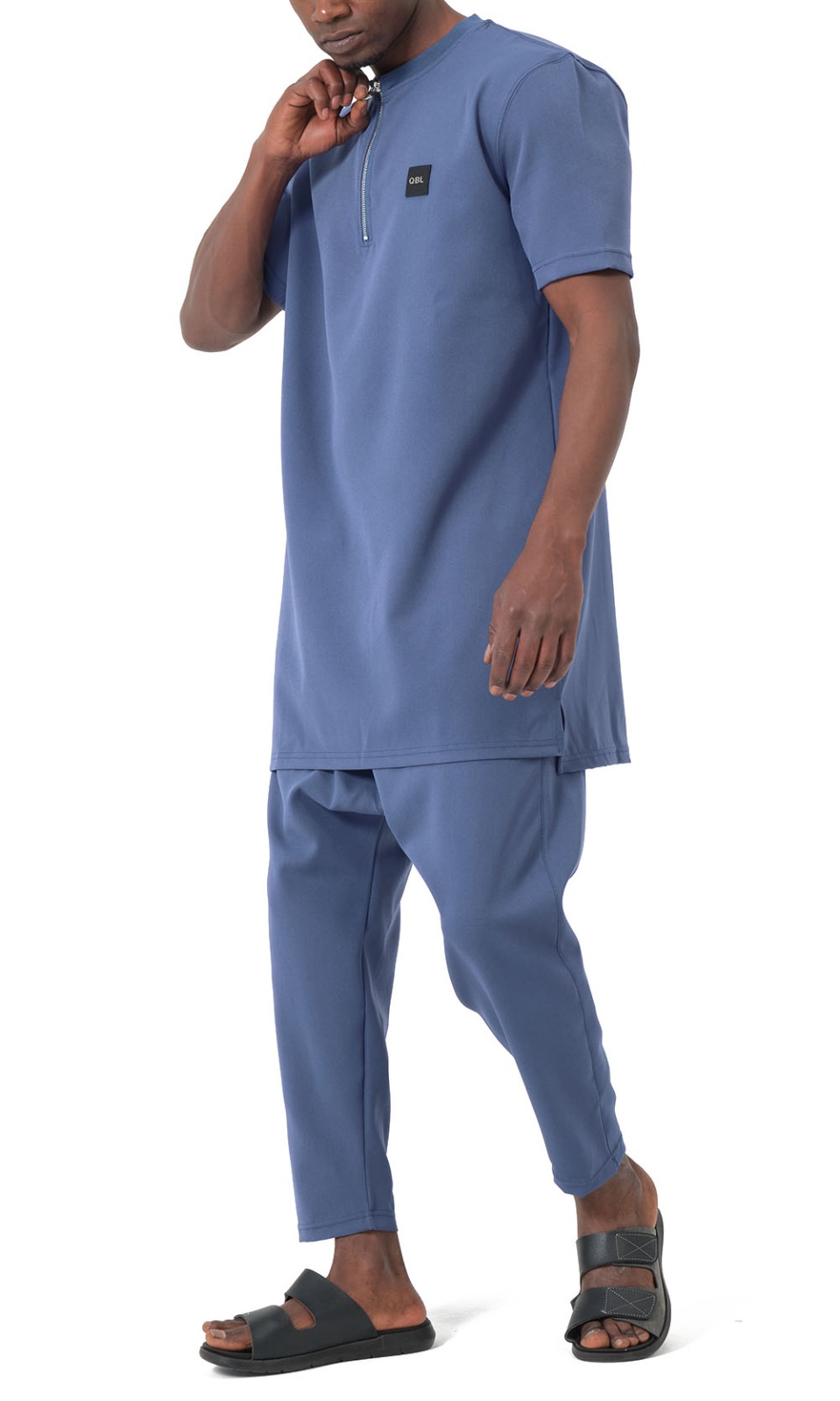 Ensemble Qamis Court Silent indigo Qabail — sarouel coupe droite assortie vue produit