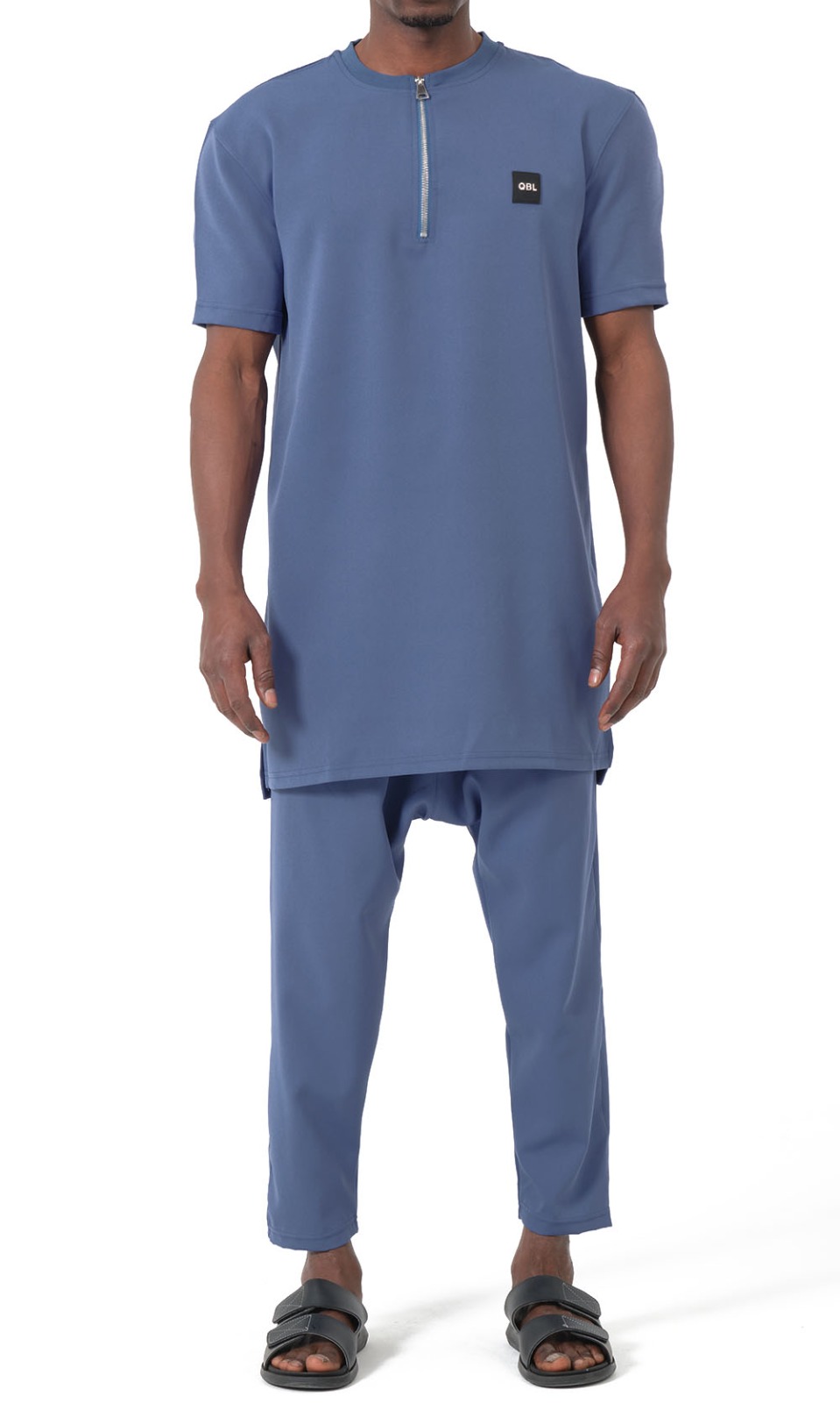 Ensemble Qamis Court Silent indigo Qabail — tissu Double polyester fluide qualité premium