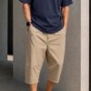 Pantacourt Coton Stretch Drop camel clair homme Qabail — coupe ample entrejambe basse coloris caramel doux été