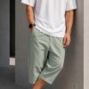 Pantacourt Coton Stretch Drop kaki clair homme Qabail — coupe ample entrejambe basse coloris urbain terreux été